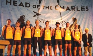 The Drexel men’s crew varsity eight, featuring coxswain Marc Smith, stroke Mikulas Sum and bow Dave Hanrahan, won the gold medal at the Head of the Charles Regatta in Boston Oct. 20.