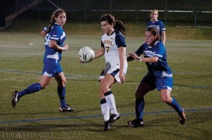 Senior midfielder Jess Sarkisian controls a ball during Drexel’s 1-0 victory over the University of Delaware last season at Vidas Field. The Dragons travel to Newark, Del., Oct. 18 to face the Blue Hens in a crucial CAA match.