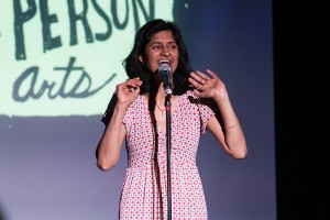 Photo Courtesy Jen Cleary. Nimisha Ladva (pictured) was one eleven finalists in the annual Grand Slam event hosted by First Person Arts. Participants in this year's showdown were asked to base their stories on the theme of dilemma.