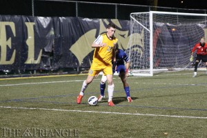 Senior Mark Donohue protects the ball during Drexel’s 1-1 draw against Hofstra University Oct. 30. The forward has two goals in 17 appearances so far this season.