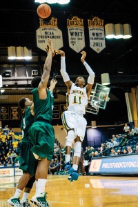 Sophomore guard Tavon Allen puts up a floater over the Cleveland State University defense during Drexel’s 75-61 win earlier this season.