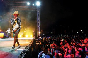Jay L Clendenin MCT Campus Pharrell Williams woos the audience during an outdoor performance on day two of the second weekend at Coachella Valley Music & Arts Festival in Indio, Calif.