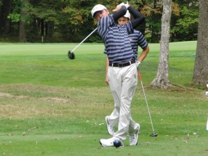 Drexel sophomore Chris Crawford (front) takes a swing at the Leo Keenan Invitational. (Drexel University Golf)