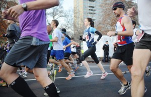 Runners enjoy the beginning of the 2011 Philadelphia Marathon. (Sarah J. Glover/Philadelphia Inquirer/MCT)