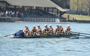 The Drexel women’s second varsity 8 boat competes at the Navy Day Regatta. They finished second in their race to the United States Naval Academy and finished with a time of 15:16.98, narrowly edging Saint Joseph’s University for second place. (Photo Courtesy - DrexelDragons.com)