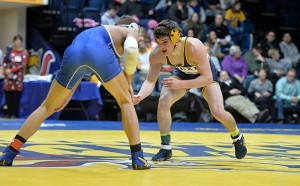 Matthew Cimato, in the 149-pound division, faces off against an opponent from Nebraska University. The Dragons fell in that matchup and late lost to the University of Pennsylvania in their last match before postseason play.  (Photo Courtesy - Drexeldragons.com)