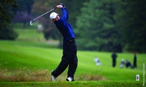Junior Chris Crawford takes a swing during the 2014 fall season. Crawford fnished eighth at the Redhawk Invitational in Seattle, Washington. (Photo Courtesy - Drexel Dragons)