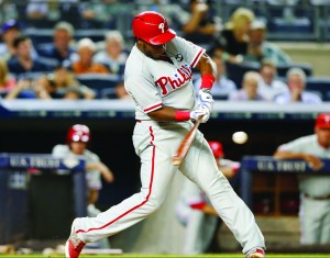 Maikel Franco swings at a ball, just before blasting a two-run home run for the  Phillies June 22. Franco has had an offensive explosion in the month of June. (Photo courtesy - Philadelphia Phillies)
